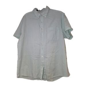 Sonoma Mens XL‎ Mint Woven Short Sleeve Button Up Cotton And Linen Blend